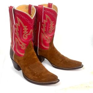 Back at the Ranch El Rancho Cowboy Boots - Wms Sz 9.5B - Brown Suede Red Calf